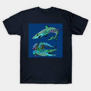 the shark and the alligator in pattern ecopop art T-Shirt